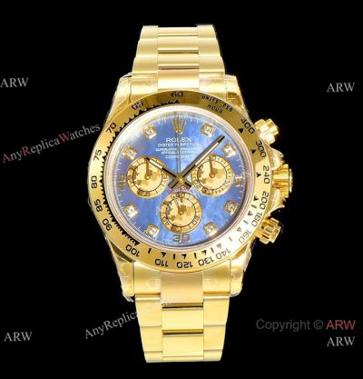 JH Factory Copy Rolex Daytona JH Swiss 4130 Watch Blue MOP Face Yellow Gold 40mm